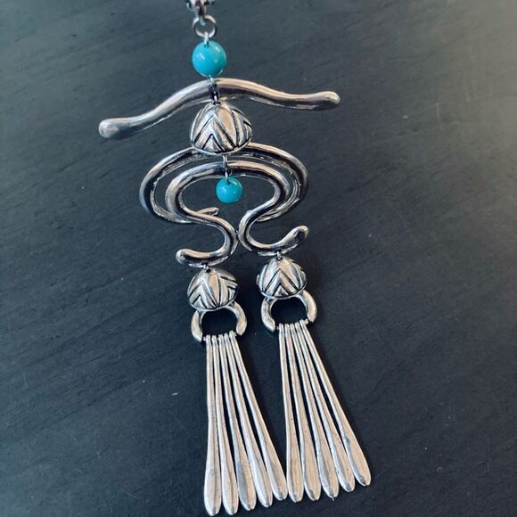 Laurel Burch Turquoise Silver Haight Statement Necklace Earrings Set - Picture 5 of 11